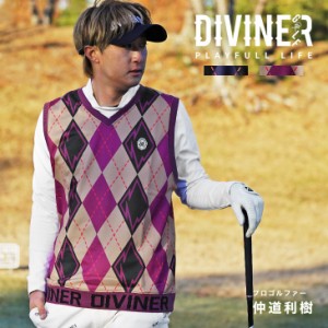 【DIVINER GOLF】ゴルフウェア メンズ ベスト メンズ ブランド チョッキ ベスト ゴルフ ベスト Vネック ベスト アーガイル 総柄 大きいサ