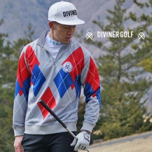 【DIVINER GOLF】 ゴルフウェア トレーナー ゴルフ トレーナー スウェット ゴルフ メンズ ゴルフウェア ハーフジップ トップス アーガイ