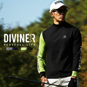 【DIVINER GOLF】ゴルフウェア メンズ モックネック ゴルフ インナー メンズ 長袖 ストレッチ 切り替え モックネックシャツ メンズ ブラ