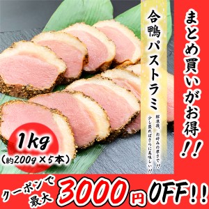 合鴨パストラミ 1kg (約200g×5本) プロ仕様の業務用 真空処理済みで美味しさ長持ち