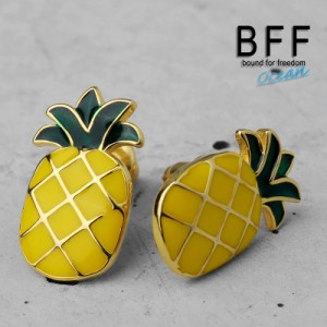 BFF ブランド ピアス メンズ シルバー925 ゴールド 18K GP gold 金色 スタッドピアス パイナップル 両耳用2点 金属アレルギー対応 専用BO