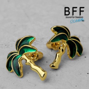 BFF ブランド ピアス メンズ シルバー925 ゴールド 18K GP gold 金色 スタッドピアス ヤシの木 両耳用2点 金属アレルギー対応 専用BOX付