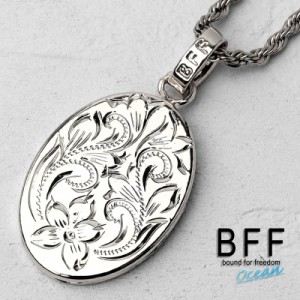 BFF ブランド オーバルネックレス シルバー 銀色 silver プルメリア ハワイアンジュエリー ロープチェーン 彫金 手彫り 専用BOX付属 父の