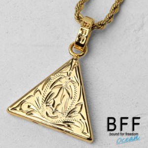 BFF ブランド トライアングルネックレス ゴールド 18K GP gold 金色 プルメリア 三角形 ハワイアンジュエリー ロープチェーン 彫金 手彫