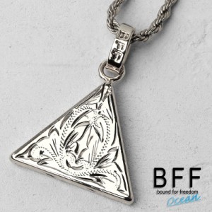 BFF ブランド トライアングルネックレス シルバー 銀色 silver プルメリア 三角形 ハワイアンジュエリー ロープチェーン 彫金 手彫り 専