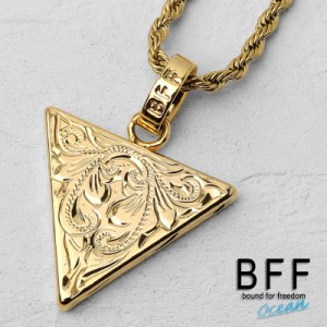 BFF ブランド トライアングルネックレス ゴールド 18K GP gold 金色 プルメリア 逆 三角形 ハワイアンジュエリー ロープチェーン 彫金 手
