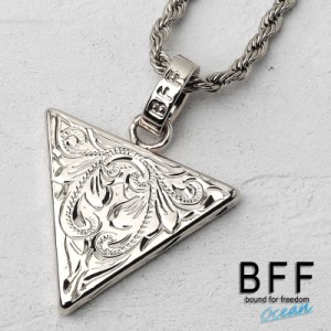 BFF ブランド トライアングルネックレス シルバー 銀色 silver プルメリア 逆 三角形 ハワイアンジュエリー ロープチェーン 彫金 手彫り 