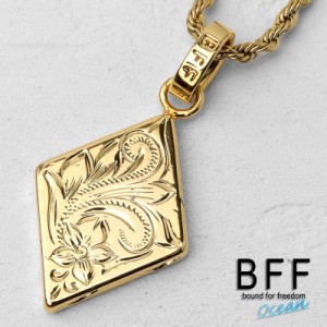 BFF ブランド ラムバスネックレス ゴールド 18K GP gold 金色 プルメリア ひし形 ダイヤ ハワイアンジュエリー ロープチェーン 彫金 手彫
