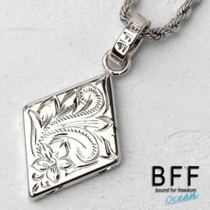 BFF ブランド ラムバスネックレス シルバー 銀色 silver プルメリア ひし形 ダイヤ ハワイアンジュエリー ロープチェーン 彫金 手彫り 専