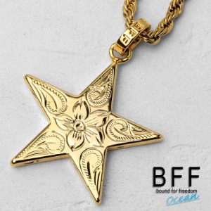 BFF ブランド スターネックレス ゴールド 18K GP gold 金色 プルメリア 星 ハワイアンジュエリー ロープチェーン 彫金 手彫り 専用BOX付