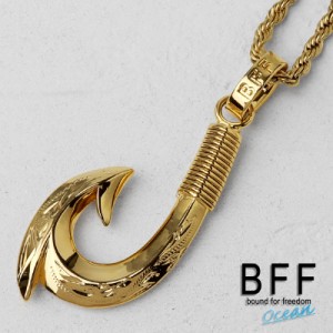 BFF ブランド フィッシュフックネックレス 18K GP ゴールド gold 金色 マイレ スクロール 釣り針 ハワイアンジュエリー ロープチェーン 