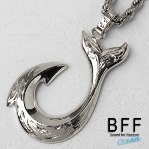 BFF ブランド フィッシュフックネックレス シルバー 銀色 silver マイレ スクロール 釣り針 ハワイアンジュエリー ロープチェーン 彫金 