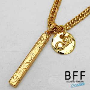 BFF ブランド スティックネックレス ダブル喜平 6面カット マイレ スクロール 唐草 メタル ステンレスチェーン ゴールド 18K GP gold 金