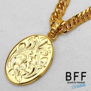 BFF ブランド オーバルネックレス ダブル喜平 6面カット プルメリア マイレ スクロール ステンレスチェーン ゴールド 18K GP gold 金色 