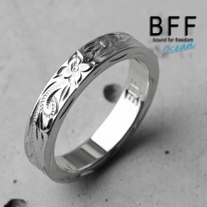 BFF ブランド プルメリア 幅4mm 平打リング シルバー 銀色 silver マイレ スクロール フラットバンド ペア ハワイ ハワイアンジュエリー 