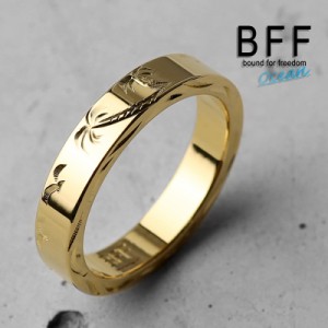 BFF ブランド パームツリー 幅4mm 平打リング ゴールド 18K GP gold 金色 ヤシの木 フラットバンド ペア ハワイ ハワイアンジュエリー 手