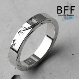 BFF ブランド パームツリー 幅4mm 平打リング シルバー 銀色 silver ヤシの木 フラットバンド ペア ハワイ ハワイアンジュエリー 手彫り 