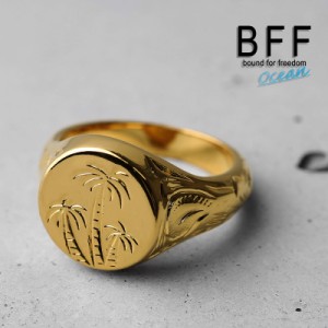 BFF ブランド パームツリー 印台リング スモール 小ぶり ゴールド 18K GP gold 金色 丸型 サークル スタンプリング シグネットリング ハ