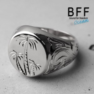 BFF ブランド パームツリー 印台リング ラージ ごつめ シルバー 18K 銀色 丸型 サークル スタンプリング シグネットリング ハワイ ハワイ