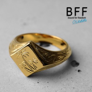 BFF ブランド パームツリー 印台リング スモール 小ぶり ゴールド 18K GP gold 金色 菱形 ダイヤ型 スタンプリング シグネットリング ハ