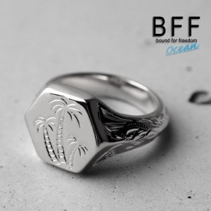 BFF ブランド パームツリー 印台リング スモール 小ぶり シルバー 18K 銀色 六角形 スタンプリング シグネットリング ハワイ ハワイアン