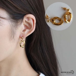 ステンレス素材 オーバルピアス 揺れる ドロップピアス 喜平チェーン スタッドピアス ゴールド gold 18K GP シンプル 金属アレルギーフリ