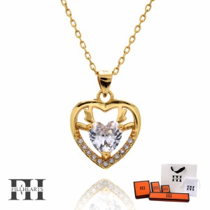 FILL HEARTS ネックレス レディース 女性 大人 ゴールド アクセサリー Heart & Deer ハート 鹿 ジルコニア 金属アレルギー対応 シルバー9