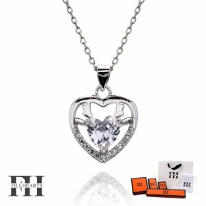 FILL HEARTS ネックレス レディース 女性 大人 シルバー アクセサリー Heart & Deer ハート 鹿 ジルコニア 金属アレルギー対応 シルバー9