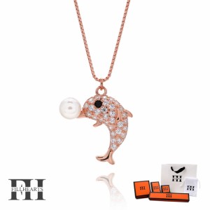 FILL HEARTS ネックレス レディース 女性 大人 ローズゴールド アクセサリー Dolphin & Ball イルカ パール ドルフィン&ボール ジルコニ