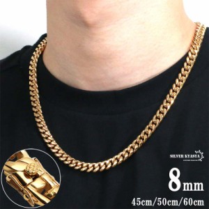 316L 幅8mm 細め メンズネックレス 18k gp ゴールド  喜平チェーン B系 HIPHOP マイアミキューバンリンク 喜平ネックレス 50cm 60cm 父の