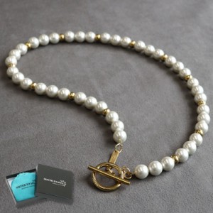 ネックレスkyasya(シルバーキャシャ)オリジナル パール マンテル pearl necklace 金色 45cm 50cm 金属 ステンレス アレルギーフリー 父の