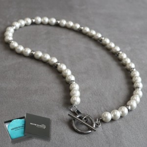 ネックレスkyasya(シルバーキャシャ)オリジナル パール マンテル pearl necklace 銀色 45cm 50cm 金属 ステンレス アレルギーフリー 父の