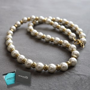 ネックレスkyasya(シルバーキャシャ)オリジナル 18Kメッキ ハンドメイド pearl necklace 金色 金属 ステンレス アレルギーフリー 45cm 50