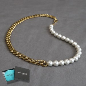 ネックレスkyasya(シルバーキャシャ)オリジナル 喜平 きへい 18Kメッキ ハンドメイド pearl necklace 金色 ステンレス アレルギーフリー 