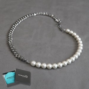 ネックレスkyasya(シルバーキャシャ)オリジナル 喜平 きへい 18Kメッキ ハンドメイド pearl necklace 銀色 ステンレス アレルギーフリー 