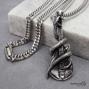 ステンレス スネークネックレス ギター シルバー ダブル喜平チェーンネックレス 幅6mm 長さ50cm/60cm 中折式 メンズ 男性 お洒落 人気 ト