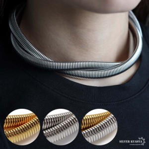 ステンレス ワイドチョーカー choker 欧米で人気 メタルチョーカー ネックレス ゴールド 18KGP シルバー ミックス ツイスト 二重 蛇腹 ア