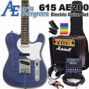 AriaProII 615 AE200 LRBL アリア・エヴァーグリーン エレキギター初心者 18点セット MarshallアンプとZOOM G1Four付属【エレキ ギター初