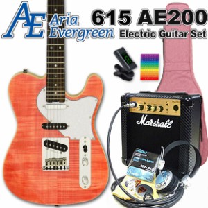 AriaProII 615 AE200 MP アリア・エヴァーグリーン エレキギター 初心者 15点 入門セット Marshallアンプ付き【エレキ ギター初心者】【