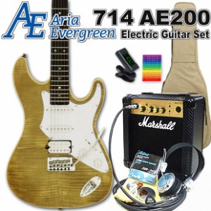 AriaProII 714 AE200 YG アリア・エヴァーグリーン エレキギター 初心者 15点 入門セット Marshallアンプ付き【エレキ ギター初心者】【