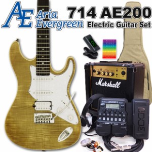 AriaProII 714 AE200 YG アリア・エヴァーグリーン エレキギター初心者 18点セット MarshallアンプとZOOM G1XFour付属【エレキ ギター初