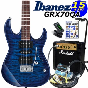 Ibanez アイバニーズ GRX70QA TBB エレキギター マーシャルアンプ付 初心者セット15点【エレキギター初心者】