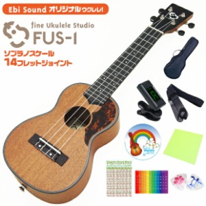 ウクレレ アリア  FUS-1 初心者9点セット弦高調整済  (甘い音色)(ソプラノスケール14Fジョイント)(EbiSoundオリジナル)(u)