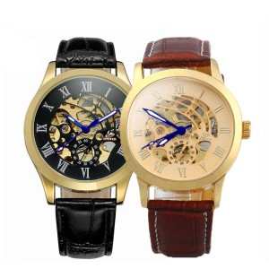 送料無料 フォーマル 革ベルト 自動巻き腕時計 ゴールド ブラック 自動巻き メンズ腕時計 腕時計 オートマチック カジュアル レザー スケ