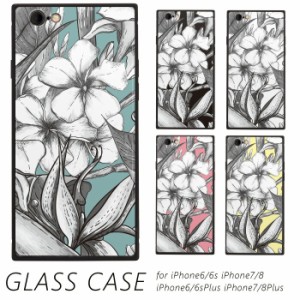 ケース スマホケース ガラス TPUガラス 全機種対応 TPU 花 花柄 線画 モノトーンiPhoneSE2 iPhone8 iPhone X iPhone8Plus iPhone7 iPhone