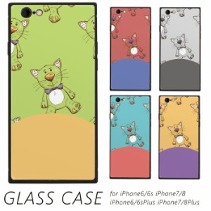 ケース スマホケース ガラスケース TPUガラスケース 全機種対応 TPU ガラスカバー 猫 人形 アニマル 手書き風 iPhone Xperia Galaxy