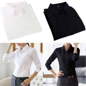 女性専用　仕事用シャツ　ウエストに縫われた4箇所のダーツで体をフィット　ボディラインを美しく見せる　豊富なサイズ【 白・黒 】 長袖