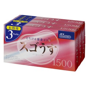 【P11倍 6/3まで】ジェクス コンドーム スゴうす1500 3箱セット 12個入×3箱セット 潤滑ゼリー コンドム 避妊具  期間限定おまけ付 メー