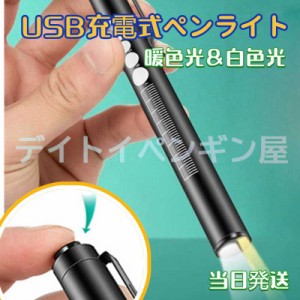 【暖色光&白色光】USB充電式ペンライト LEDライト 瞳孔 小型 懐中電灯 虫歯チェック 夜勤用 看護師 介護 電池不要 ノック式