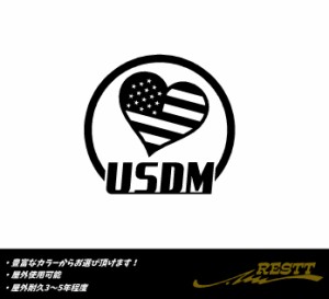 USDM　ハート　国旗　ロゴ　小サイズ　カッティングステッカー